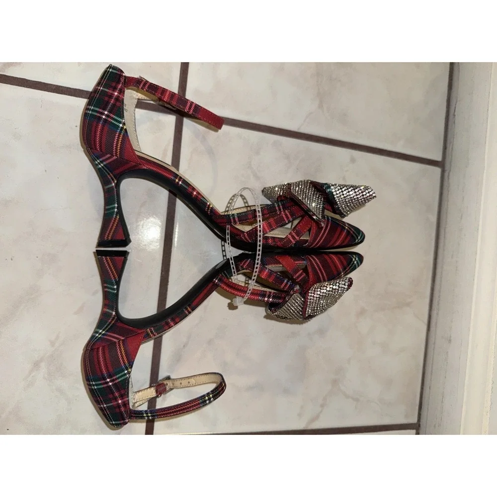 NWOB‎ Alex Marie Carmela Plaid Rhinestone Bow Ankle Strap Dress Pumps Size 5M
